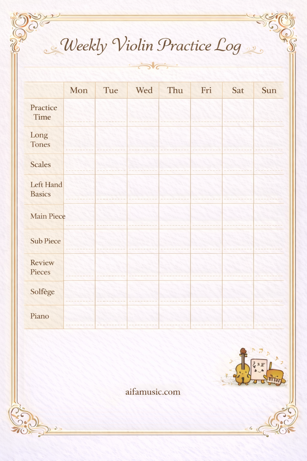 Weekly Violin Practice Log preview